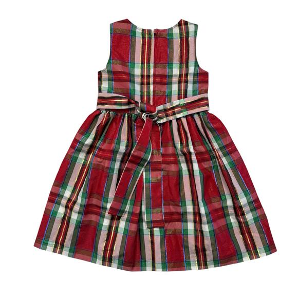 BONNIE JEAN Holiday Metallic Plaid Dress Size 6X Girls Red Green White Party Bow - Picture 2 of 5